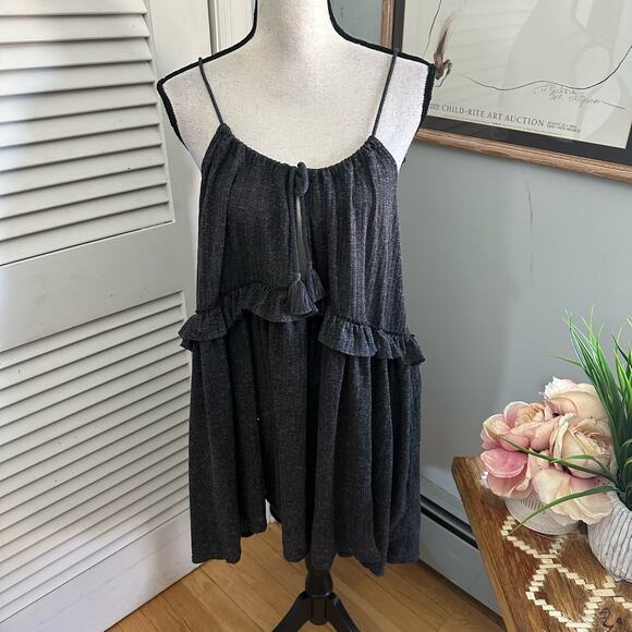 FREE PEOPLE BEACH Womens Tunic Dress Rosaline Ruffle Tier Bohemian Gray SMALL - Picture 1 of 9